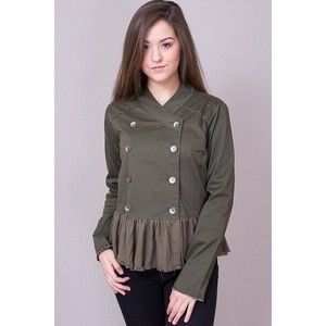 Mystree Womens Size Medium Military Ruffle Olive Green Button Up Peplum Jacket